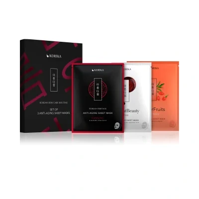 KORIKA KOREAN SKIN CARE ROUTINE SET OF 3 ANTI-AGING SHEET MASKS Set with anti-wrinkle effect