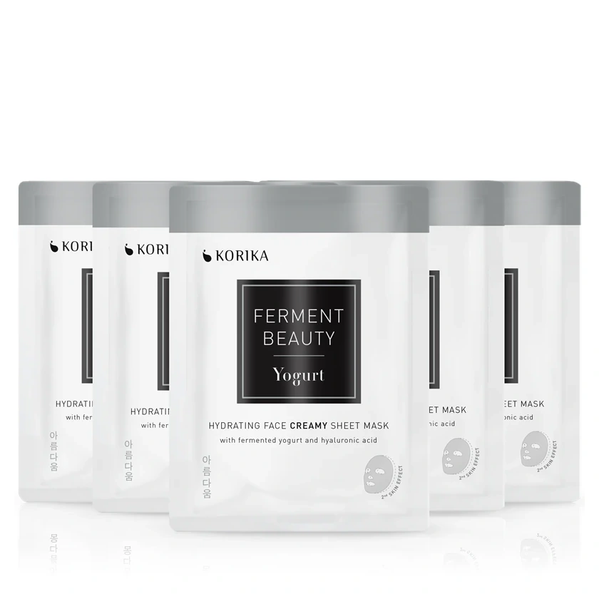 KORIKA FermentBeauty Set of 5 Hydrating Face Sheet Masks with Fermented Yogurt and Hyaluronic Acid Face mask set at a reduced price